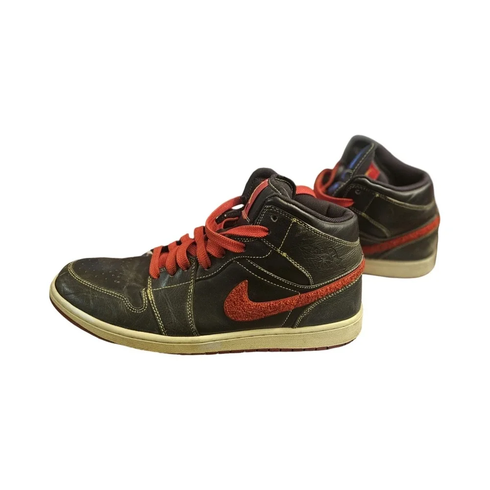 Nike Air Jordan 1‎ Retro Alpha Black Red Chenille Swoosh 375173-062 Mens Size 14